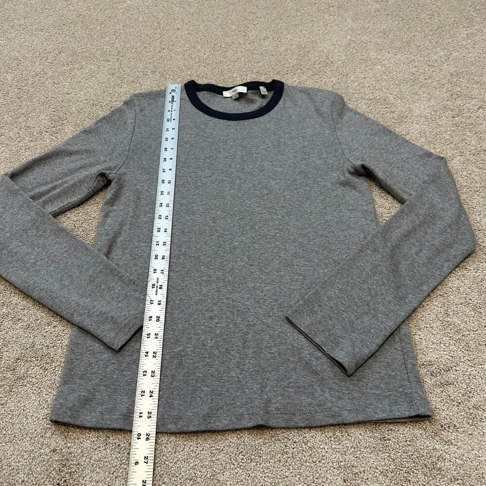 Vince Tipped Heathered Pima Cotton-Blend Long Sleeve T-Shirt Size L - Picture 4 of 5